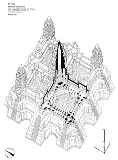 an architectural drawing of a large building in the middle of a city with trees and buildings around it