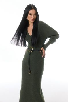 Fall '24: Allow Our Latest Collection Of Autumn Pieces To Inspire You For The Season Ahead. Feel Confident In Our Midi Dress, Made In Soft Alpaca Wool Knit Fabric, Featuring An Ultra Minimal Design, With A Relaxed Silhouette That Cinches At The Waist, And A V Neckline. Style It With Block Heels Or Ankle Boots For A Look Perfect For Days Out, Then Wear It With Heeled Boots Or Strappy Heels For An Evening Look. Alpaca Wool Blend Full Sleeve Ribbed V Neck Knit Dress High Quality, Alpaca Wool Fabric Comfortable, Figure Hugging Fit Unique, Wide Sleeves Deep V Neckline Textured, Ribbed Detailing Olive Evening Dress, Chic Green V-neck Sweater Dress, Green V-neck Sweater Dress For Fall, Petite Wedding Guest Dresses, Plus Size Workwear, Tall Dresses, Petite Coat, Fall 24, Plus Size Coats