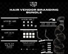 the hair vendor branding bundle is shown in black and white, with different types of hair