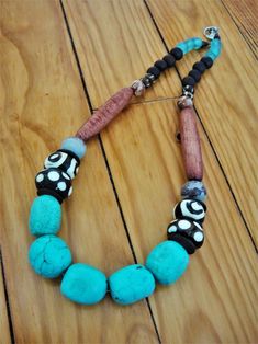 Bohemian Turquoise Necklace With Wooden Beads, Artisan Turquoise Jewelry Fair Trade, Bohemian Adjustable Turquoise Necklace With Wooden Beads, Adjustable Bohemian Turquoise Necklace With Wooden Beads, Artisan Turquoise Necklace With Wooden Beads, Artisan Turquoise Necklace For Beach, Chunky Choker, Red Jasper Stone, Couture Jewelry