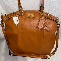 Coach Bag Brand New, Never Used!!! Cognac Shoulder Bag With Branded Hardware, Chic Cognac Satchel With Branded Hardware, Cognac Satchel With Branded Hardware, Cognac Tote Satchel With Branded Hardware, Cognac Shoulder Bag Satchel With Branded Hardware, Coach Top Handle Bag In Cognac, Coach Cognac Top Handle Bag, Coach Cognac Satchel Bag, Designer Cognac Bag With Branded Hardware