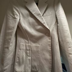 Off White Color Used- No Marks Spots- Will Be Dry Cleaned Prior To Shipping Designer Single-breasted Beige Blazer, Designer Cream Blazer For Work, Designer Spring Blazer, Fitted Cream Blazer With Pockets, Designer Tailored White Outerwear, Designer Cream Blazer For Spring, Designer White Outerwear For Tailoring, Martin Margiela, Off White Color