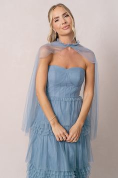 Color: French Blue Tulle Cape, Wedding Parties Colors, Tulle Dresses, Bridesmaid Dress Colors, The Hollow, Ruffle Collar, Instagram Worthy, Tulle Fabric, Pink Summer