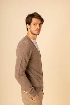 Men's Cashmere V-Neck Button Cardigan Taupe - Gobi Cashmere Casual Brown V-neck Sweater For Work, Neutral V-neck Cardigan For Work, Solid Color V-neck Cardigan For Everyday, Everyday Beige V-neck Outerwear, Classic Beige V-neck Sweater For Work, Cashmere V-neck Outerwear For Work, Brown Everyday Cardigan, Casual Brown V-neck Sweater For Layering, Beige V-neck Outerwear For Layering