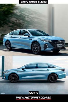 two side by side images of the same car in different colors and sizes, one is blue