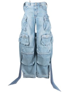 sky blue cotton denim cut-out detailing strap detailing high waist belt loops concealed fly and button fastening classic five pockets multiple cargo pockets two front flap pockets wide curved leg Street Style Aesthetic, The Attico, Cropped Leather Jacket, Love And Co, Jeans Cargo, Van Cleef Arpels, Cargo Jeans, Oversized Sweatshirt, Dolce & Gabbana