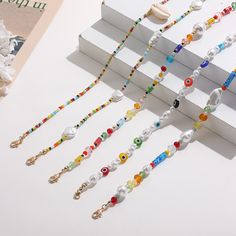 Featuring beads & pearl detailing Imported Colorful Evil Eye, Pearl Necklace Handmade, Beaded Chain Necklace, Handmade Jewelry Gift, Chains Necklaces, Pearl Types, Chain Anklet, Pearl Chain, Necklace Handmade