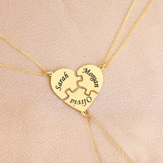 Gold Three Piece Best Friend Puzzle Necklace, BFF Gift, Matching Heart Jewelry, Silver Three Sisters Necklace, Trio Gifts How To Order : 1- Make your selections primary color and chain size. 2- Write the name or text you want in the personalization note. 3- You can see the font chart in the last photo. * This necklace is case sensitive You can change the chain model for this product by buying an extra chain from the link below; https://www.etsy.com/shop/DkmnSilverAndGold?ref=seller-platform-mcna Bff Necklaces For 3, Font Chart, Puzzle Necklace, Sisters Necklace, Bff Gift, Sister Necklace, Three Sisters, Bff Gifts, Jewelry Silver