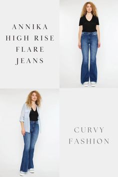 Annika High Rise Flare Jeans - Curvy by Kancan | The Ultimate Denim Shop | Premium denim meets comfort | Designed in Los Angeles. Our Annika High Rise Jeans feature a flared cut with a raw hem that gives this style a rustic look that's stylish and chic. Sits right above the natural waistline as it tapers down the thigh and begins to flare out at the calf. Made with buttery-soft, super-stretch denim, that's durable and flexible. Shop now! chic curvy jeans, curvy fit jeans, modern flare denim High Rise Flare Jeans, Chic And Curvy, Fall Trends Outfits, Flattering Jeans, Functional Fashion, Curvy Plus Size, Outfit Trends, Curvy Jeans, Denim Flares