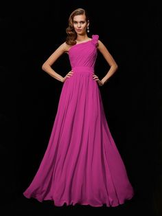 Neckline: One ShoulderSilhouette: ElegantBuilt-in Bra: YesSleeve: SleevelessWaist: EmpireBack Style: ZipperHemline/Train: Floor-Length Pink Sleeveless Chiffon Dress For Banquet, Pink Sleeveless Chiffon Bridesmaid Dress, Sleeveless Pink Chiffon Bridesmaid Dress, Pink Sleeveless Chiffon Wedding Dress, Pink Sleeveless Chiffon Dress For Wedding, Pink One-shoulder Chiffon Dress, Purple Sleeveless Chiffon Prom Dress, Purple Chiffon Sleeveless Dress, Sleeveless Purple Chiffon Prom Dress