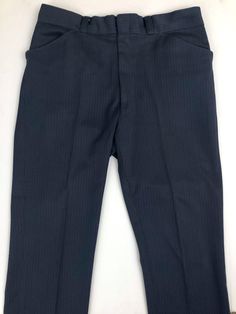 "Vintage Men's 80's Blue, Black, Striped, Straight Leg, Pants (W38) 711 These Men's Pants come in a blue polyester with a black striped design with zipper fly, four pockets and straight leg with a pressed seam. The pants are light weight and have stretch. 100% Polyester Made in USA *These pants are in excellent condition. *If shipped within the US, they will go Priority Mail for a quick delivery! Size: (W38 x L31 1/2) Waist: 38\" Inseam: 31 1/2\" (can let out another 2\") Rise: 13\" (front) 14\" Instagram Rates, Mens 80s, Polyester Pants, Pants Straight Leg, Shirt And Pants, Pants Straight, Quick Delivery, Stripes Design, Men's Pants