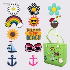 5-Piece Summer Oasis Charm Set - Shop Now - Aunomay Tropical Swimwear For Summer Activities, Green Swimwear For Summer Beach Activities, Beachy Swimwear For Summer Travel, Beachy Summer Swimwear For Travel, Playful White Beach Bag, Fun Green Swimwear For Vacation, Playful White Beach Bags, Green Casual Beach Bag For Summer, Trendy Multicolor Beach Bag For Vacation