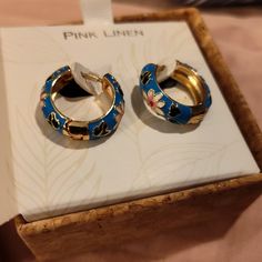 This Pair Of Earrings Are New, Never Worn There Are No Damages Of Any Kind!! The Detail Is Absolutely Beautiful!! Yellow Gold, Blue Flowers And They're Absolutely Gorgeous!! Please Look At All Photos As They Are A Part Of The Description And Show Measurements!! Price Is Firm Unless Bundled With Other Items... Smoke-Free, Pet Friendly Home (Dogs) I Ship The Same Or Next Business Day!! Trendy Blue Jewelry For Spring, Blue Spring Earrings For Pierced Ears, Blue Spring Earrings, Blue Hoop Earrings For Spring, Trendy Blue Earrings For Spring, Blue Hoop Earrings With Ear Wire, Blue Hoop Earrings For Gift, Trendy Blue Hoop Earrings For Spring, Blue Round Jewelry For Spring