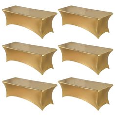 set of six gold - plated metal tables with curved edges, each one in different sizes