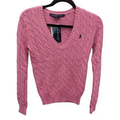 Ralph Lauren Sport Pink 100% Cotton Cable Knit V Neck Pullover Sweater Small S Brand New With Tags. Soft And Clean. See Photos For Details. Cable Net Sweater, Sweaters Ralph Lauren, Mustard Yellow Sweater, White Cable Knit Sweater, Ralph Lauren Hoodie, Ruffle Sleeve Sweater, Knit V Neck, V Neck Pullover, Sport Sweater