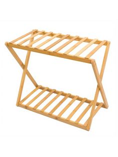 a wooden shelf with two shelves on it