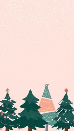 christmas trees in the snow with pink background