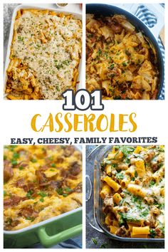 four different casseroles with the title overlaying them in yellow and white