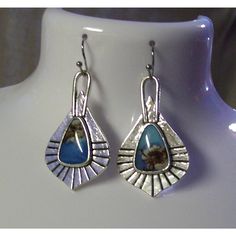 Beautiful Southwestern Design With Turquoise Inlay Southwestern Style Blue Pierced Earrings, Southwestern Style Blue Earrings For Pierced Ears, Southwestern Blue Earrings For Pierced Ears, Nickel-free Blue Southwestern Earrings, Southwestern Blue Earrings With Ear Wire, Southwestern Blue Teardrop Jewelry, Southwestern Blue Jewelry With Ear Wire, Flame Painting, Silversmithing Jewelry