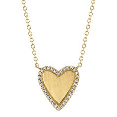 Add a romantic touch to you jewelry collection with this necklace from Shy Creation. Comprised of 14k yellow gold, this lovely necklace features a heart silhouette with a brushed finish and a border of twinkling round diamonds. The diamonds total 1/10ctw and are H in color and SI2 in clarity. The pendant measures 0.47 inches in length and 0.47 inches in width and is set in the center of a delicate chain that can be worn at 15, 16, 17, or 18 inches in length. Diamond Heart Necklace, Golden Tree, Women's Necklace, Jared The Galleria Of Jewelry, Heart Necklace Diamond, Lovely Necklace, Timeless Accessories, Rolo Chain, Sparkle Diamonds