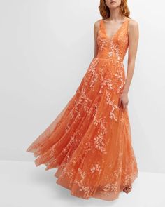 $698 Dress the Population Coral Samira Vneck Beaded Sequin Gown Small NEW D444 Floral Dress Design, Embroidered Bodice, Floral Print Chiffon, Sequin Gown, Mothers Dresses, Silk Mini Dress, Long Gown, Printed Midi Dress