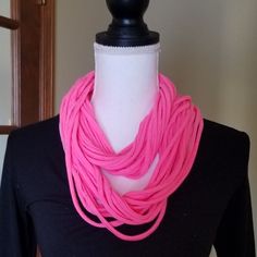 A Handmade Neon Pink Scarf, That Is Very Contemporary And Unique! I Used A Cotton Tshirt To Make This. Can Be Worn In The Spring With Jeans And A White Tshirt! Never Worn. Smoke Free And Pet Free Home. Pink Scarf, Pink Scarves, Cotton Scarf, Pink Cotton, White Tshirt, Neon Pink, Scarf Wrap, New Color, Scarf Accessory