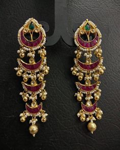 Antique Gold Finish Silver Jewelry Statement Earrings Kundan Bridal Jewelry Earrings for Indian and Pakistani Brides for all Occasions. *It's Handmade Indian Kundan Earrings. *It's made from Silver n Copper N Pink and Green Kundan Stones Settings with 22k gold Plating as shown in picture. *It's beautiful Ethnic Statement Earrings. *It's Earrings are 3.5 Inch Long. *Our all jewelry is made from semiprecious stones and beads. *WARRANTY: ITS GENUINE HANDMADE JEWELRY AND WE ARE GIVING LONG LIFE WARR Multicolor Earrings For Diwali Rituals, Ceremonial Multicolor Chandbali Earrings, Multicolor Latkans Earrings For Rituals, Bollywood Style Earrings With Cutdana For Rituals, Handmade Bollywood Earrings For Ceremonial Occasions, Handmade Bollywood Ceremonial Earrings, Multicolor Tilla Earrings For Rituals, Bollywood Style Cutdana Earrings For Rituals, Handmade Chandbali Bridal Earrings For Ceremonial Occasions