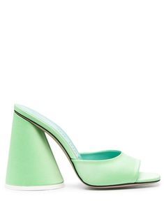 Shop The Attico Luz 120mm block-heel sandals Green Sandals With 4-inch Heel For Summer, Chic Green Sandals With 4-inch Heel, Green Pointed Toe Sandals With 4-inch Heel, Green Synthetic Sandals With 4-inch Heel, Summer Green Open Heel Mules, Green Open Heel Mules For Summer, Spring Party Green Mules, Green High Heel Mules For Summer, Green Open Heel Padded Heels