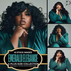 Emerald Elegance - A Plus-Size AI Stock Image Collection  Step into the world of diversity and beauty with this exclusive AI-generated Plus-Size Collection featuring stunning models dressed in luxurious emerald hues. This collection is perfect for graphic designers, content creators, and marketers who value inclusivity in their visuals. Each image is 2048 x 2048 pixels, ensuring high-quality resolution for a variety of uses, from website design to social media graphics and beyond. Why You'll Love This Collection: High-Resolution Stock Images: Ideal for digital and print projects. Diverse Representation: Perfect for celebrating plus-size beauty and diversity. Versatile Use: Great for fashion, lifestyle, or professional design needs. Instant Download: Receive your images immediately after pu Plus Size Editorial, Plus Size Beauty, Professional Look, Content Creators, Social Media Graphics, Graphic Designers, Image Collection, Curvy Fashion, Model Dress