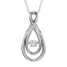 Because Your Love is Infinite. Elegant, mesmerizing and a symbol of your love her her. Set in the middle of this gleaming 14K white gold pendant is a dazzling diamond. The most fascinating part of this necklace is how the diamond actually vibrates and moves with her heart beat. It is absolutely amazing to watch. It twinkles, scintillates, and sparkles like you've never seen before. She will love the effect, and so will you. Beautiful .10 carat diamond. 14K white gold box chain. Show her how much Infinity Sign, White Gold Pendant, Beat It, Gold Box, Heart Beat, Love Necklace, Box Chain, Silver Diamonds, Diamond Pendant