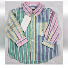 Ralph Lauren Oxford Shirt Baby Sz 6m Classic Multicolor Striped Pony Long Sleeve. Button Up. Collared. 100% Cotton Ralph Lauren Oxford Shirt, Lauren Green, Oxford Shirt, Ralph Lauren Shirt, Shirts Tops, Button Up, Blue Green, Button Down Shirt, Oxford