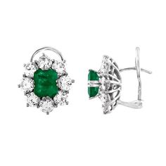 Stunning Emerald Earrings The earrings are 18K White Gold There are 4.00 Carats in Diamonds E/F VS/SI There are 2.50 Carats in Emeralds The earrings measure 0.50" wide The earrings weigh 7.8 grams Gia Certified Cluster Earrings For Formal Occasions, Classic Clip-on Cluster Earrings For Formal Occasions, Classic Clip-on Cluster Earrings For Formal Events, Classic Cluster Earrings For Anniversary, Anniversary White Gold Clip-on Earrings, Emerald Stud Earrings, Emerald Diamond Earrings, Luxurious Jewelry, Heritage Jewellery