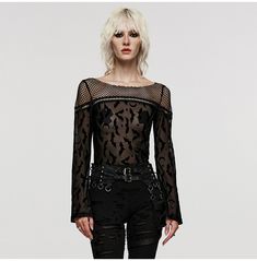 Stand out in style with our bat print long sleeve mesh goth top! this top is perfect for creating a bold, edgy look that is sure to turn heads. Punk Hoodie, Plus Size Goth, Bat Print, Gothic Tops, Attitude Clothing, Punk Dress, Black Clothes, Knit Outerwear, Punk Outfits