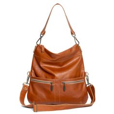 Whiskey pull-up leather, 6-in-1 leather crossbody backpack - Brynn Capella, USA Versatile Leather Backpack For Daily Use, Multifunctional Shoulder Bag For Everyday Use, Multifunctional Bags For Everyday Use, Everyday Use Multifunctional Bag, Multifunctional Everyday Shoulder Bag, Versatile Hobo Bag With Zipper Pocket For On-the-go, Travel Hobo Tote Bag With Zipper Pocket, Multifunctional Satchel With Zipper Pocket, Functional On-the-go Hobo Bag