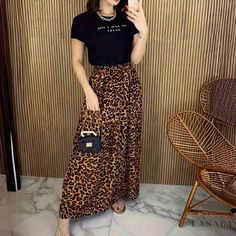 Lasaky - Leopard Print Casual Loose Fit Midi Skirt Fitted Midi Skirt, Umbrella Skirt, Leopard Skirt, High Waisted Swim, Red Sneakers, Denim Midi Skirt, Straight Skirt, Swim Dress, Types Of Skirts