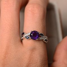 Amethyst ring leaf ring multistone ring sterling silver Daylight Ring Ideas, Elegant Purple Birthstone Ring With Gemstone Accents, Elegant Purple Birthstone Ring With Center Stone, Elegant Amethyst Crystal Ring Round Cut, Elegant Purple Sapphire Ring With Gemstone Accents, Elegant Purple Solitaire Birthstone Ring, Elegant Purple Birthstone Ring With Accent Stones, Elegant Purple Birthstone Ring With Round Cut, Elegant Purple Round Cut Birthstone Ring