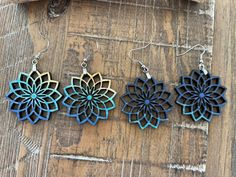 "Mandala shaped earrings on mdf wood. Lightweight.  1.5\" tall without hook" Mdf Earrings, Laser Crafts, Glow Forge, Side Work, Jewellery Craft, Homemade Earrings, Mandala Earrings, Laser Cut Earrings, Clay Jewellery