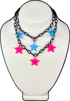 Rave Jewelry For Music Festival With Adjustable Fit, Adjustable Rave Choker As Gift, Adjustable Rave Choker For Gifts, Adjustable Rave Choker For Gift, Adjustable Rave Choker For Festival, Trendy Multicolor Star Necklace, Trendy Multicolor Star Shaped Necklace, Adjustable Rave Style Choker, Trendy Rainbow Necklace For Festivals