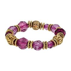 Sunset hues! A medley of multifaceted purple beads and gold filigree puff beads form this vintage-bohemian style stretch bracelet. Its boho elegance adds a carefree vibe.Metal Color: Gold ToneChain Length: 7 InchChain Construction: BeadCare: Wipe CleanBracelet Type: Stretch BraceletsMetal: AlloyIs Beaded: NoCountry of Origin: Imported Cheap Vintage Stretch Bracelet As Gift, Affordable Vintage Women's Stretch Bracelet, Affordable Handmade Vintage Stretch Bracelet, Sunset Hues, Wire Jewelry Tutorial, 1928 Jewelry, Purple Beads, Vintage Inspired Jewelry, Beads Bracelet Design