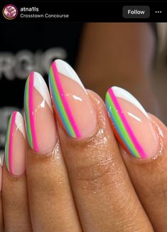 Creative French Tip Nails Short, Miami Nails Ideas, Carnival Nails, Work Nails, Nail Candy, Cute Gel Nails, Pretty Hands