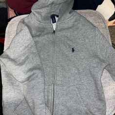 Kids Polo Zip Up Jacket Size 8 Never Worn But No Tags Gray Long Sleeve Fleece Hooded Jacket, Casual Gray Fleece Jacket For Winter, Gray Long Sleeve Fleece Outerwear, Gray Hooded Casual Jacket, Casual Gray Hooded Jacket With Long Sleeves, Casual Gray Long Sleeve Hooded Jacket, Casual Gray Fleece Jacket With Pockets, Casual Gray Fleece Jacket For Cold Weather, Heather Grey Long Sleeve Cotton Outerwear