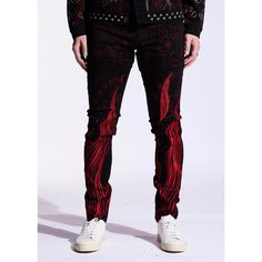 * Embellish Nyc Men's Jean * Red Embroidered Details * Skinny Fit * Stretch Fabric * 98% Cotton, 2% Spandex * 32" Inseam * Mpn Embf221-100 * Msrp $145 Fitted Cotton Jeans With Graphic Print, Fitted Graphic Print Cotton Jeans, Fitted Red Jeans For Fall, Fitted Red Cotton Jeans, Edgy Red Cotton Bottoms, Red Jeans, Red Fits, Embroidered Details, Zara Man