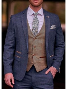 Wedding 3 Piece Suit, Blue Tweed Wedding Suits, Tweed Groom, Brown Waistcoat, Mens Tweed Suit, Tweed Wedding, Suits Groom, Tweed Wedding Suits, Tweed Blazer Women