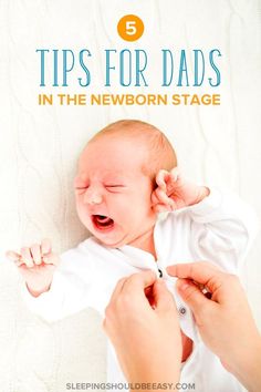 a baby being held up by its mother with the words tips for dads in the newborn stage