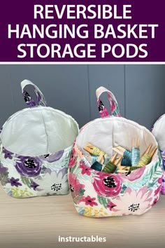 the reversible hanging basket storage pods are great for knitting and crochet projects