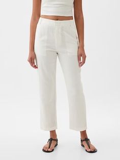 High Rise Linen-Cotton Pull-On Pants | Gap Gap Straight Hem Bottoms For Work, Gap Straight Hem Workwear Bottoms, Gap Straight Leg Pants With Side Pockets, Gap Linen Pants For Spring, Gap Linen Spring Pants, Gap Cotton Everyday Pants, Everyday Cotton Pants By Gap, Everyday Cotton Gap Pants, Spring Gap Linen Pants