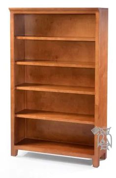 a wooden book shelf with three shelves on each side