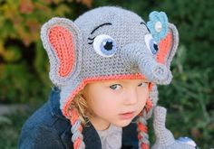 THIS IS A PDF FILE AND NOT A PHYSICAL PRODUCT!This elephant hat pattern is great for creating a cute photo prop or adorable winter hat! It also is a great way to top off a Halloween costume! With these detailed instructions, even those with little crochet experience can find success creating their own masterpieces!ELEPHANT HAT PATTERN DETAILS:*Sizes: Newborn, 1-3 months, 3-6 months, 6-12 months, 12-18 months, 18-24 months, 2-3 years, 4-6 years, 7-10 years, 11-15 years, 16-small adult, medium adu Elephant Costume, Elephant Hat, Dragon Hats, Earflap Beanie, Crocheted Hat, Bonnet Crochet, Crochet Dragon, Bunny Hat, Crochet Elephant