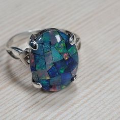 GENUINE Australian Opal Ringmosaic Opal Ringsterling - Etsy Multicolor Opal Round Ring, Sterling Silver Multi-stone Opal Ring As Gift, Multicolor Opal Gemstone Ring, Multicolor Opal Ring Gift, Opal Inlay Ring Gift, Gift Opal Inlay Ring, Opal Ring With Inlay Perfect For Gifts, Unique Opal Ring With Inlay For Gift, Multicolor Oval Opal Ring In Sterling Silver