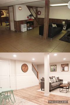 this is an image of a living room before and after remodeling,